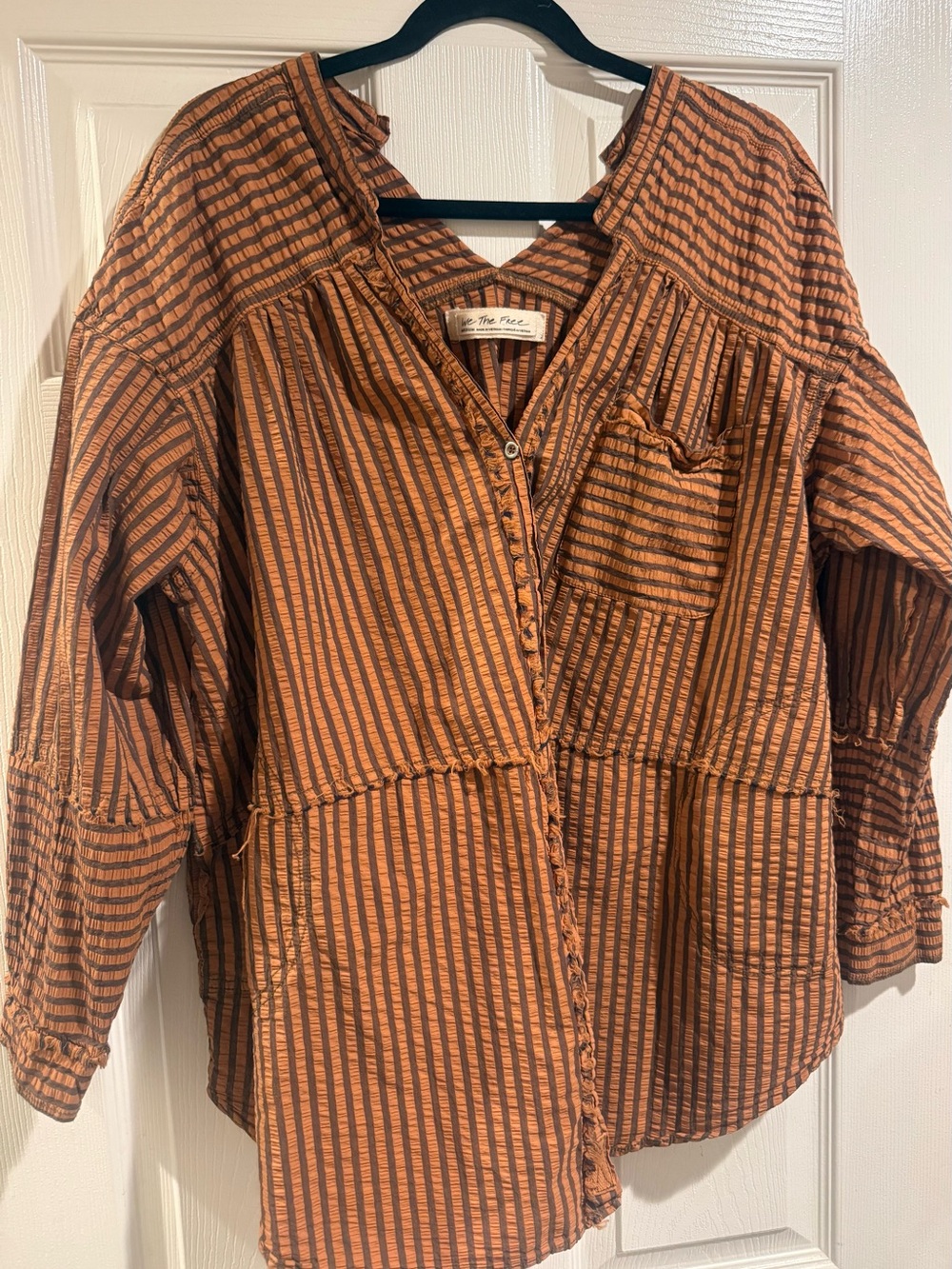 We The Free Rust and Black Striped Button-Front Top